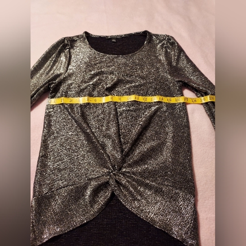 INC Metallic Top Womens size S Silver Round Neck Long Sleeve Twisted Hem - Picture 16 of 16